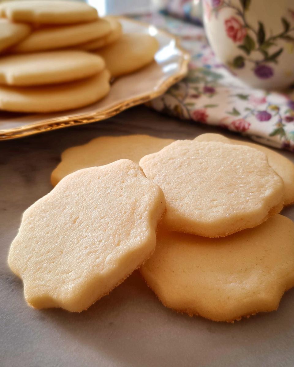 Close-up of freshly baked Cutout Sugar Cookies showing their uniform shape and texture.
