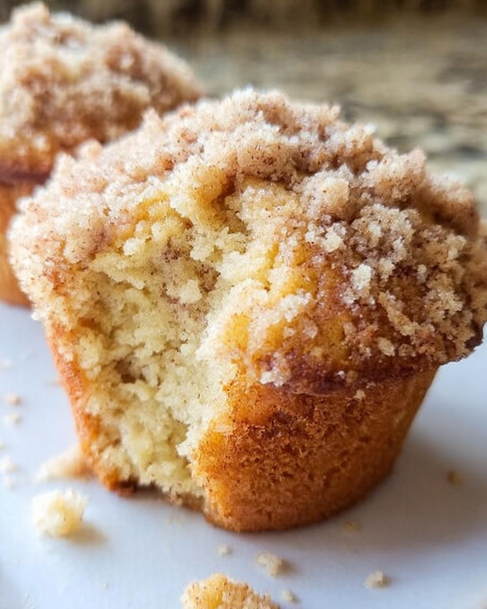 Close-up of a bakery style Banana Muffins with a bite taken out, showing the moist interior and cinnamon streusel topping.