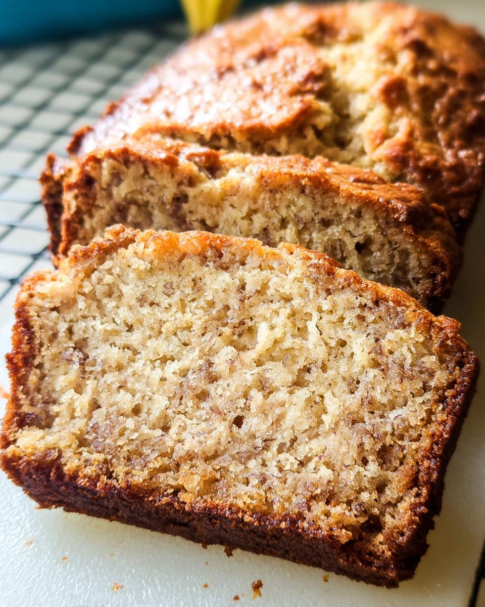 Close-up of a sliced loaf of moist Banana Bread in 20 Minutes, showing its tender crumb and golden-brown crust.