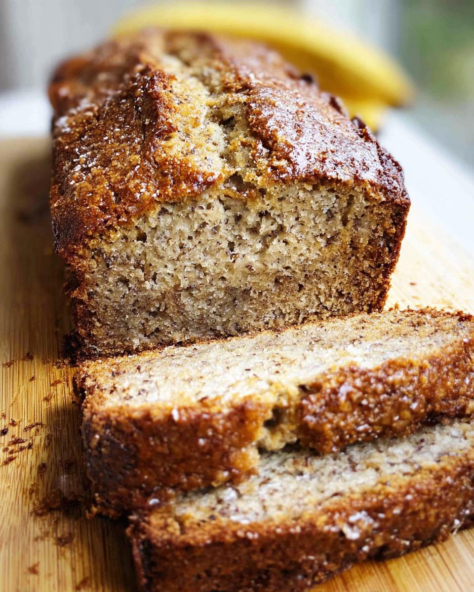 Close-up of a sliced loaf of Best Banana Bread 2025, showing its crispy exterior and moist, juicy interior.