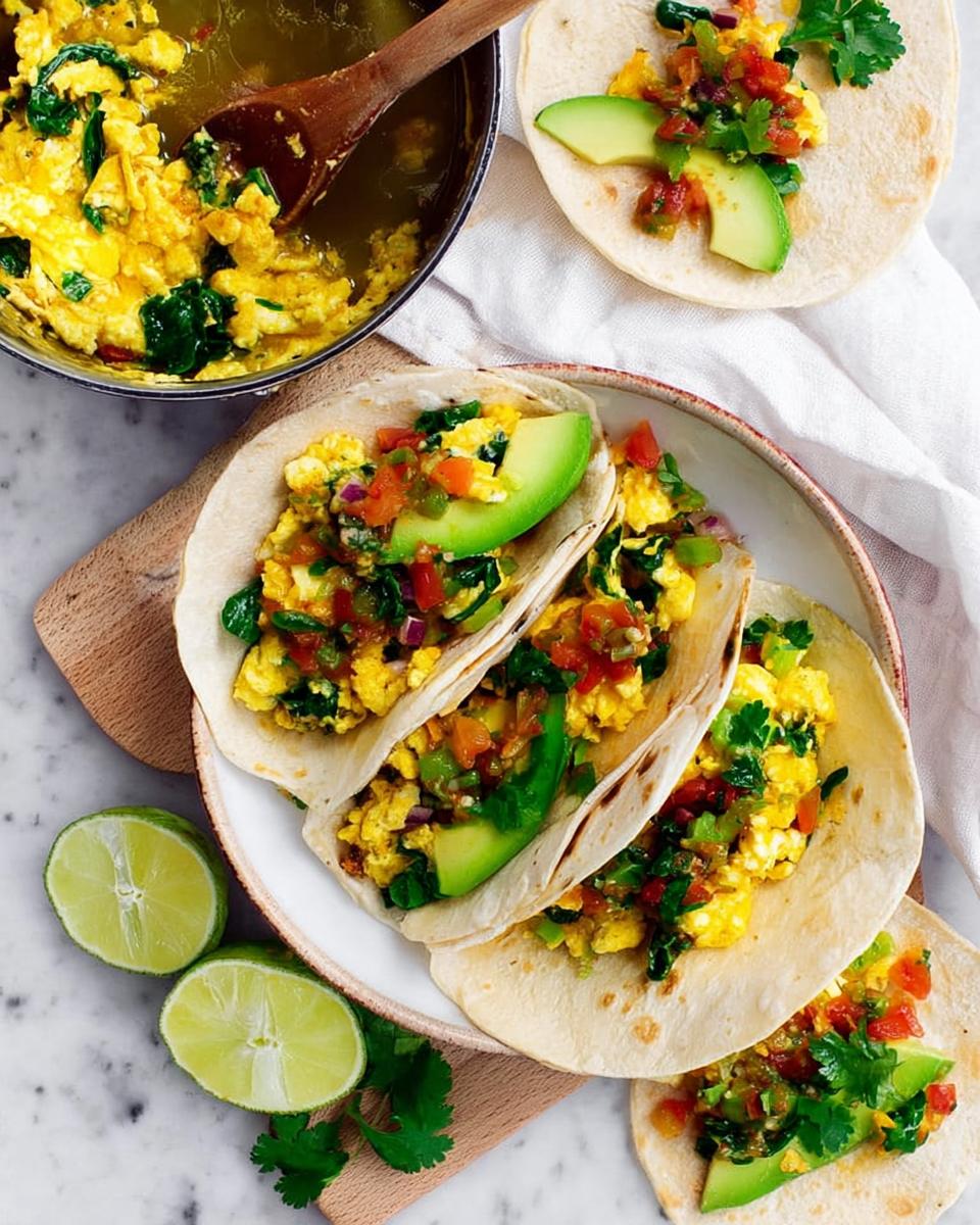 Three breakfast tacos filled with scrambled eggs, spinach, avocado, and salsa, part of Best Breakfast Ideas 2025.