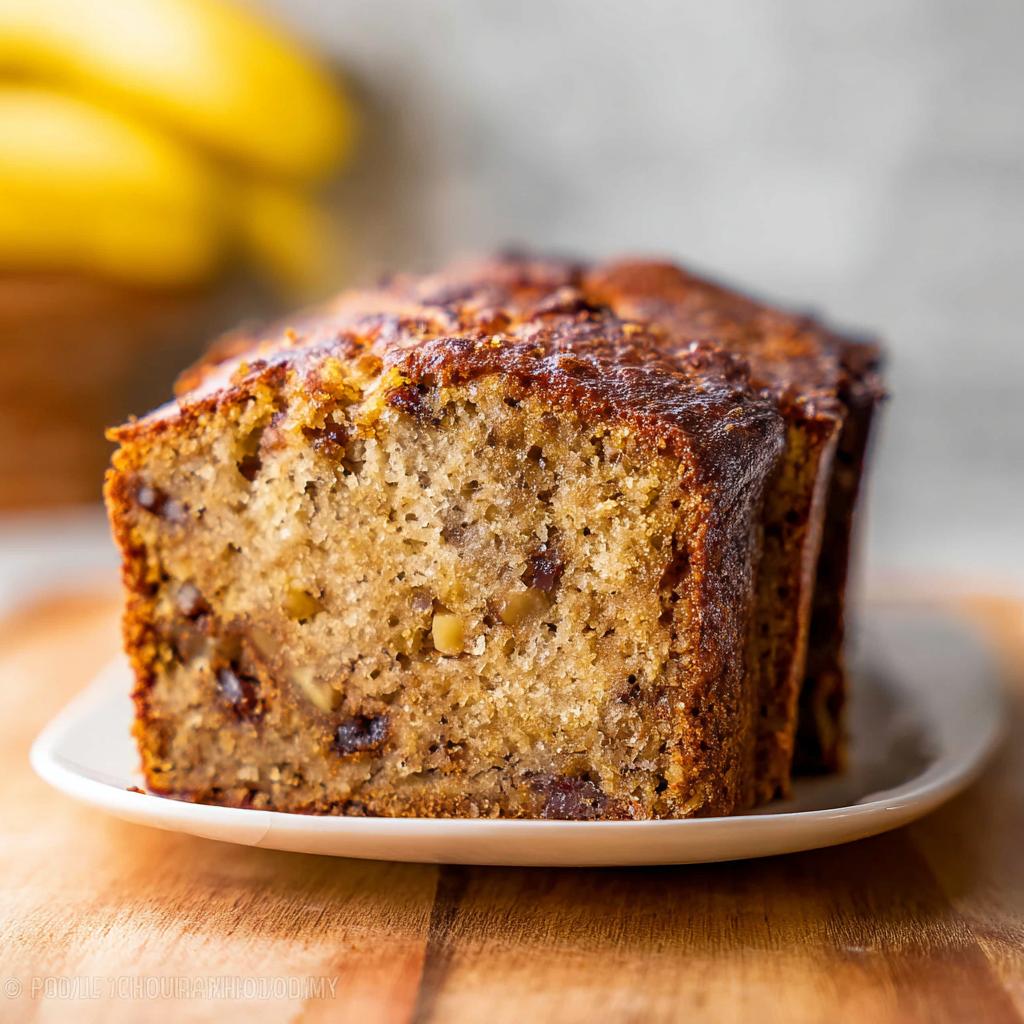 Close-up of moist slices of Best Ever Banana Bread showing nuts and a rich brown crust.
