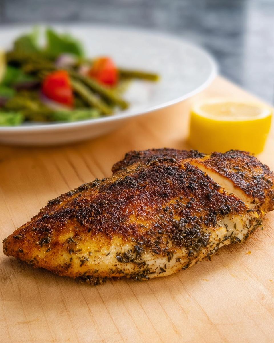 A perfectly seasoned and seared chicken breast, ready to serve, inspired by Texas Roadhouse Chicken.