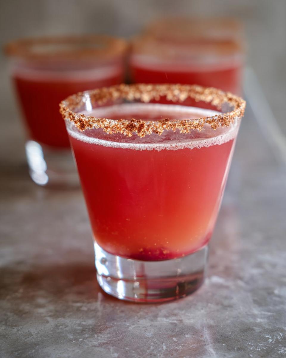 Close-up of a vibrant red cocktail with a spiced rim, perfect for Best Thanksgiving Drinks 2025.