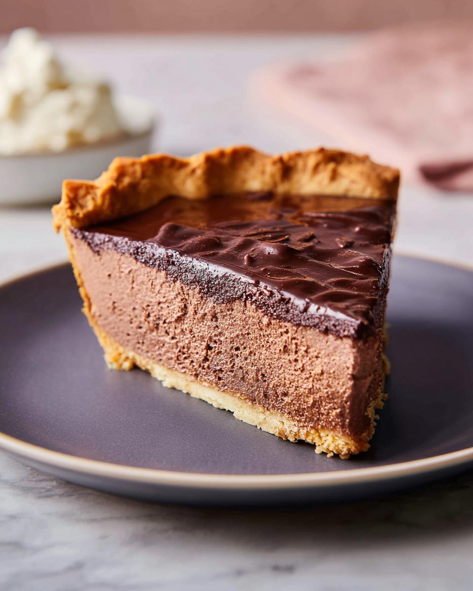 A slice of rich chocolate pie with a glossy topping, part of the Best Thanksgiving Desserts 2025 collection.