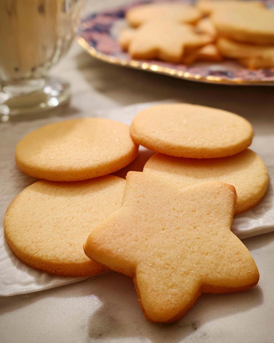 Close-up of plain, un-iced Cutout Sugar Cookies, including a star shape, showing their crisp edges.