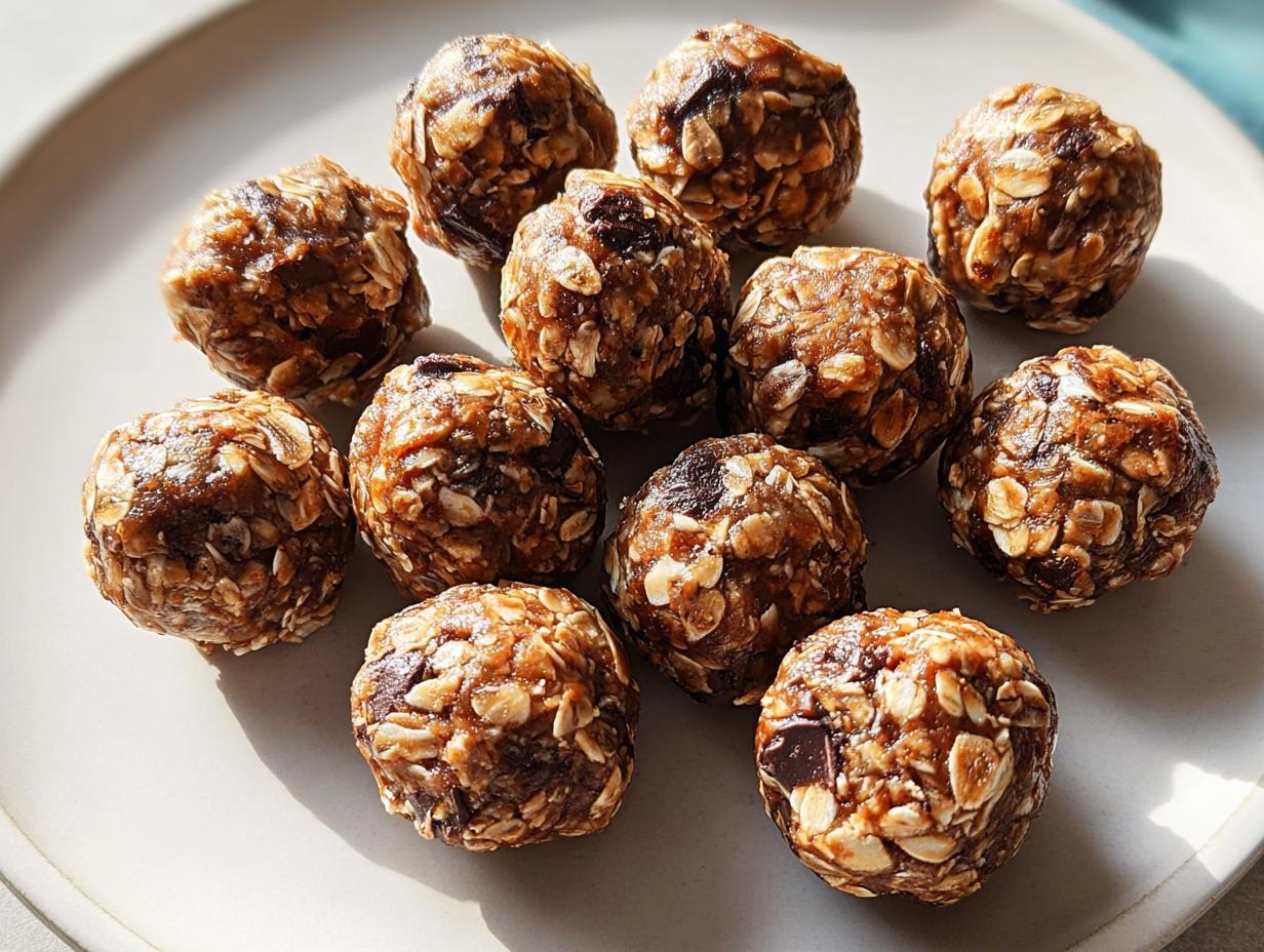 A plate of no-bake energy balls, perfect for breakfast ideas for busy weeknights.