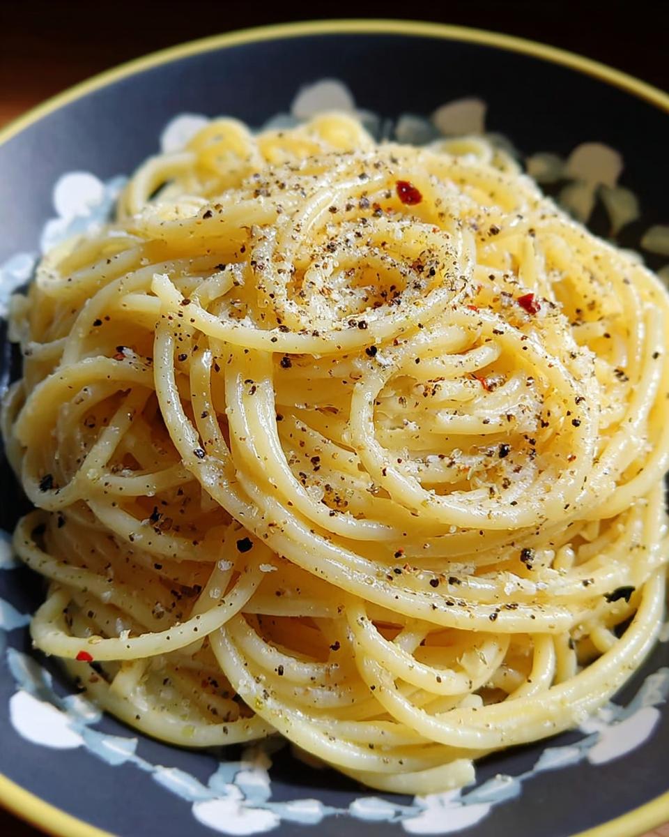Close-up of a bowl of spaghetti, seasoned with black pepper and parmesan cheese, a perfect dinner idea.