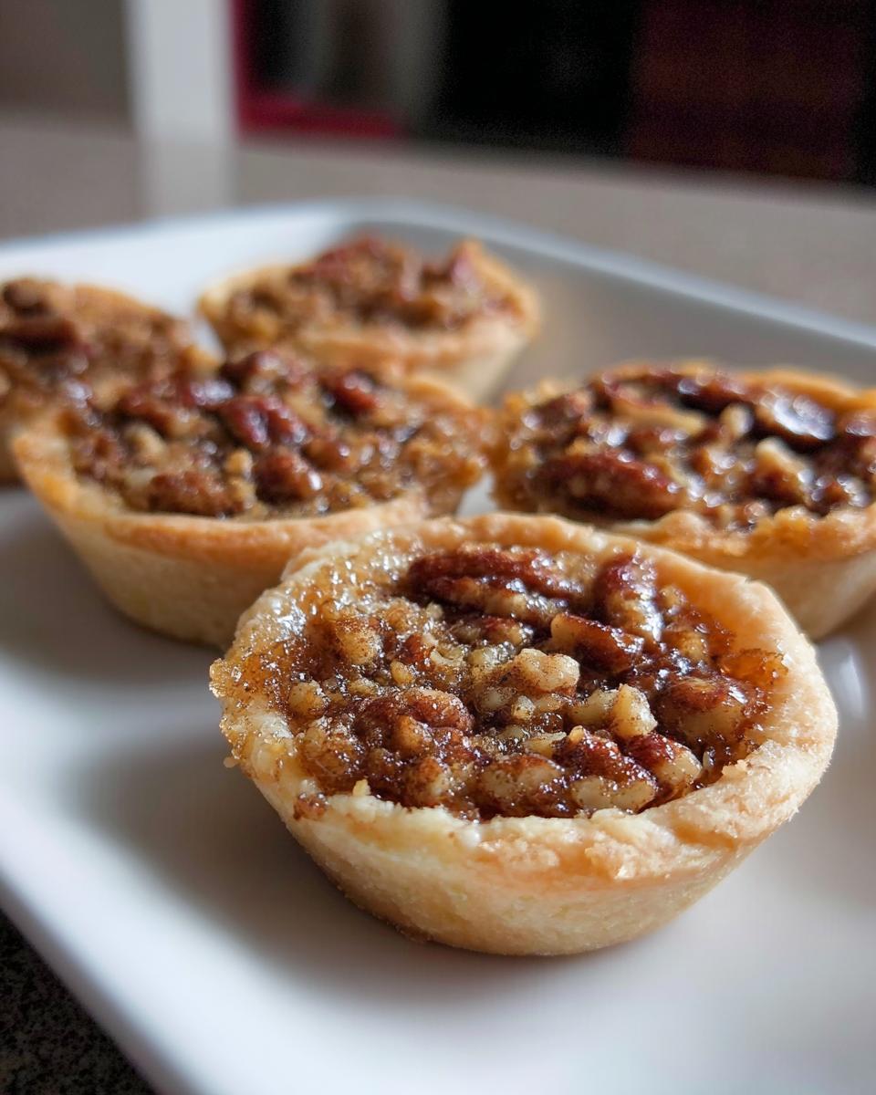 Close-up of mini pecan pies, a perfect addition to restaurant-style Thanksgiving desserts at home.