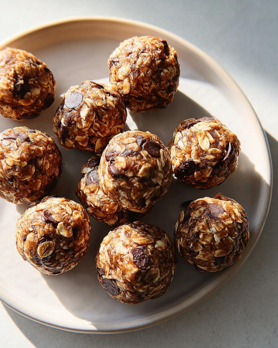 A plate of oatmeal chocolate chip energy balls, perfect for breakfast ideas for busy weeknights.