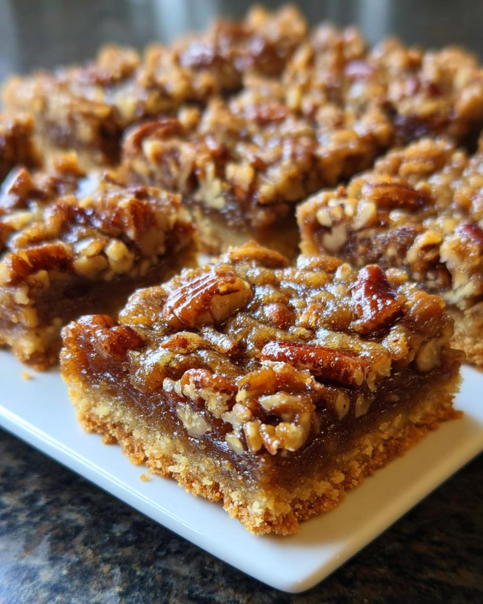 Close-up of delicious pecan pie bars, a perfect addition to Thanksgiving Desserts for Busy Weeknights.