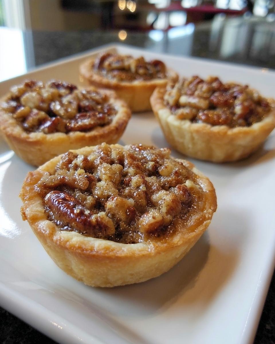 Close-up of mini pecan pies, a perfect restaurant-style Thanksgiving dessert at home.