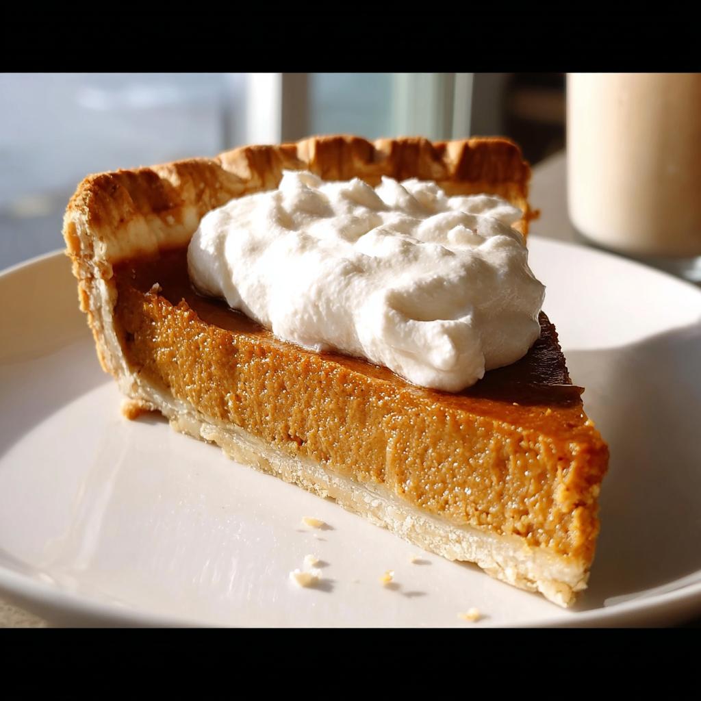A perfect slice of pumpkin pie, topped with whipped cream, as one of the best Thanksgiving desserts.