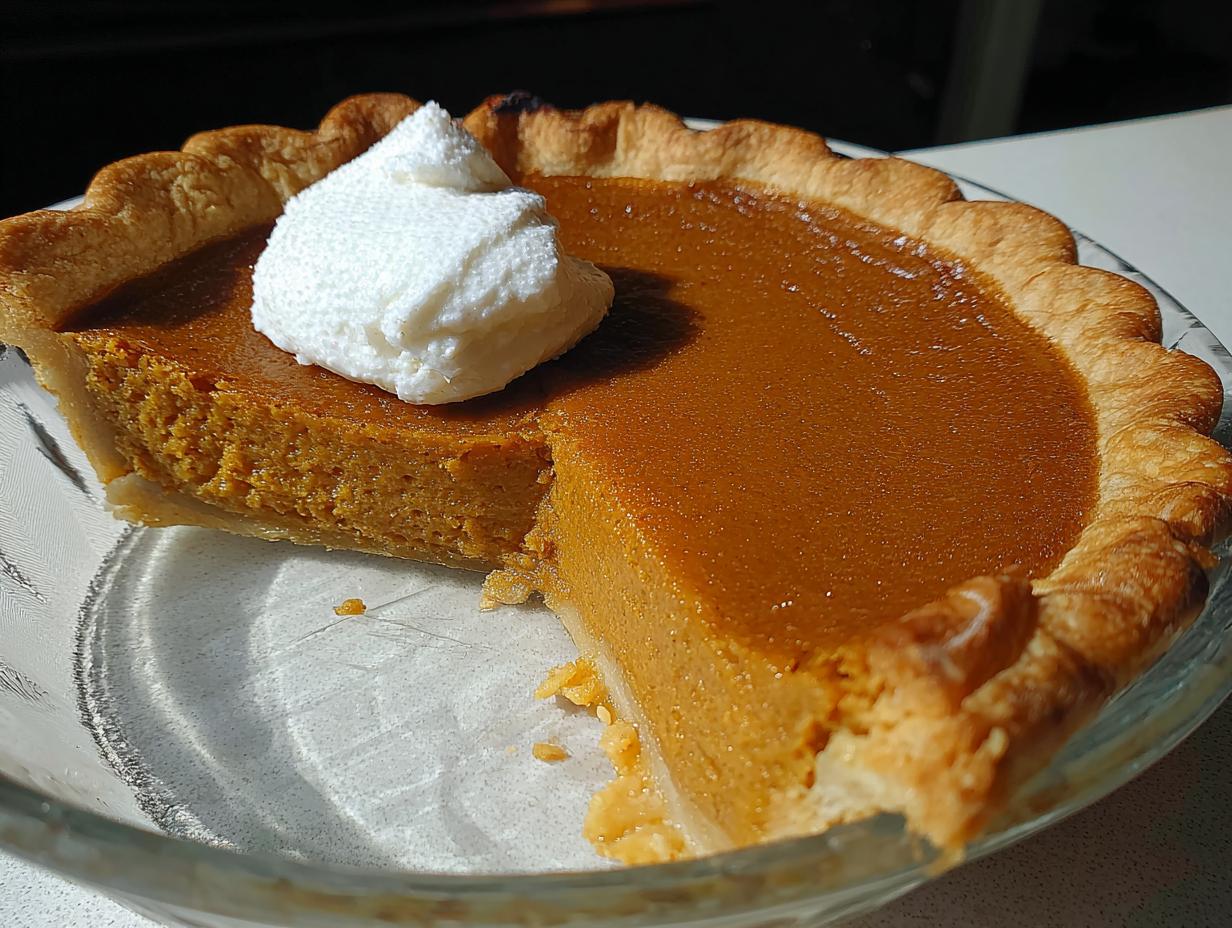 A slice of homemade pumpkin pie topped with whipped cream, part of an Ultimate Thanksgiving Desserts Guide.