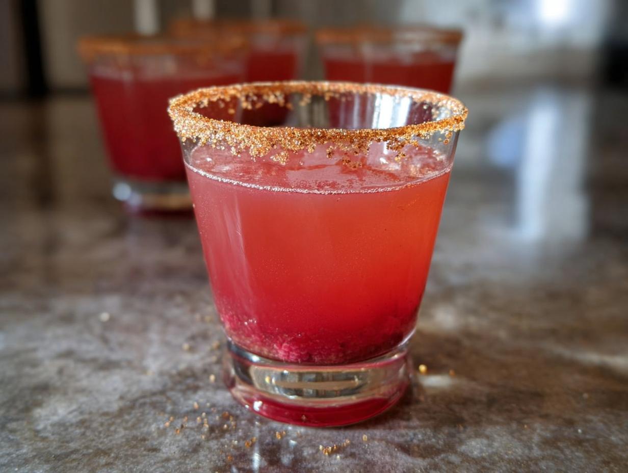 Close-up of a festive cranberry cocktail with a spiced rim, perfect for Thanksgiving Drinks 2025.