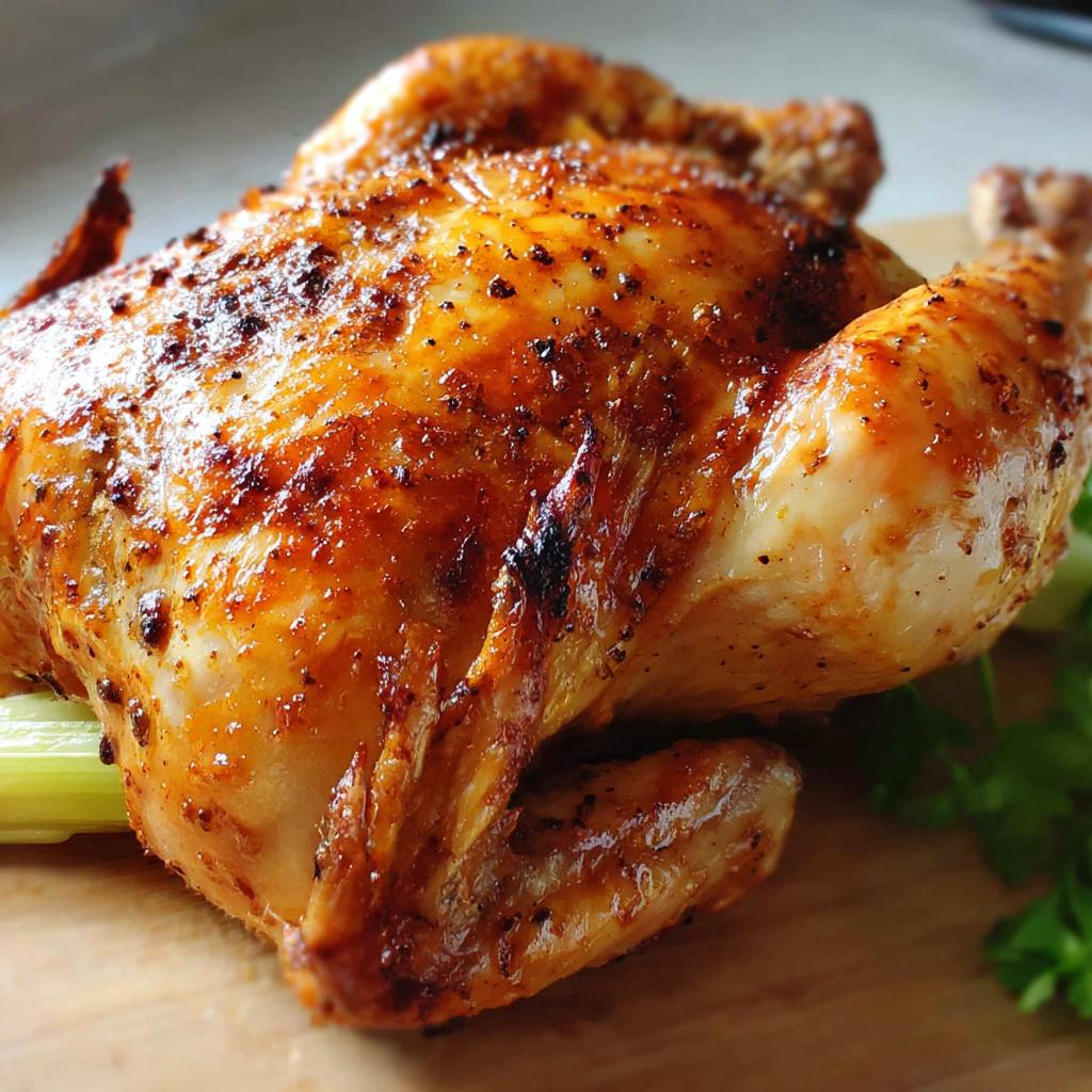 A perfectly roasted whole chicken with crispy golden-brown skin, ready for serving as part of the Ultimate Chicken Guide.