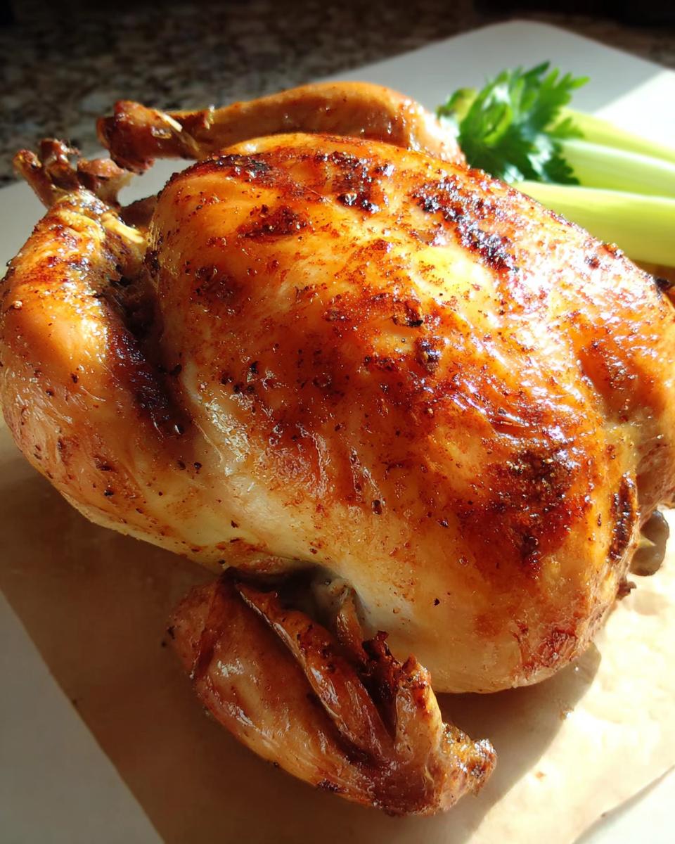 A perfectly roasted whole chicken with crispy golden-brown skin, ready to be served as part of the Ultimate Chicken Guide.