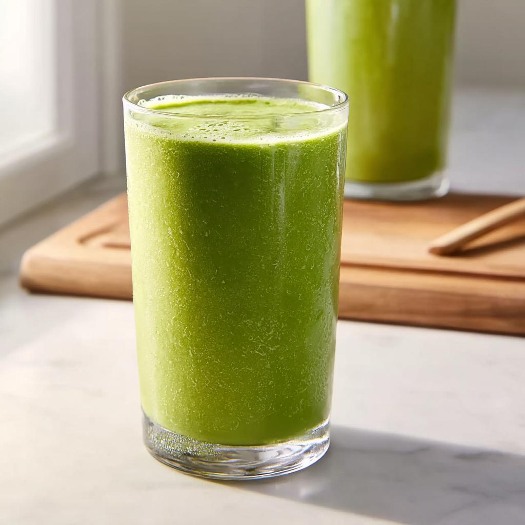 Close-up of a tall glass filled with a vibrant green smoothie, perfect for easy smoothie recipes for beginners.