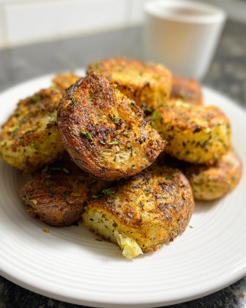 A pile of golden, crispy roasted potato slices seasoned with herbs, perfect for one of the 100 Side Dish Recipes!