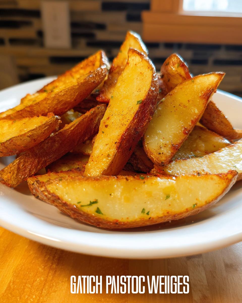 Close-up of crispy, golden Roasted Ranch Seasoned Potato Wedges piled high in a white bowl.