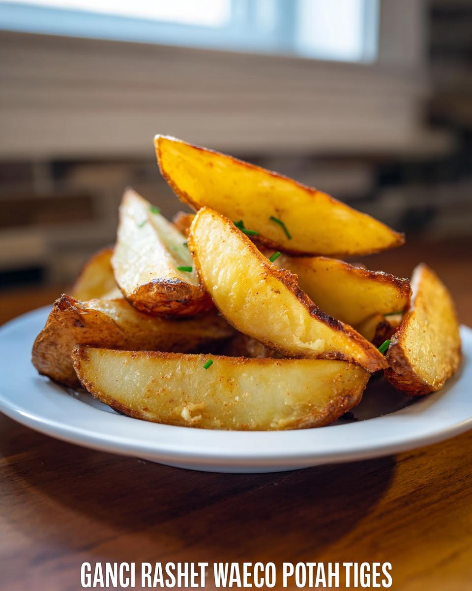 A close-up of golden brown Roasted Ranch Seasoned Potato Wedges piled high on a white plate, garnished with chives.
