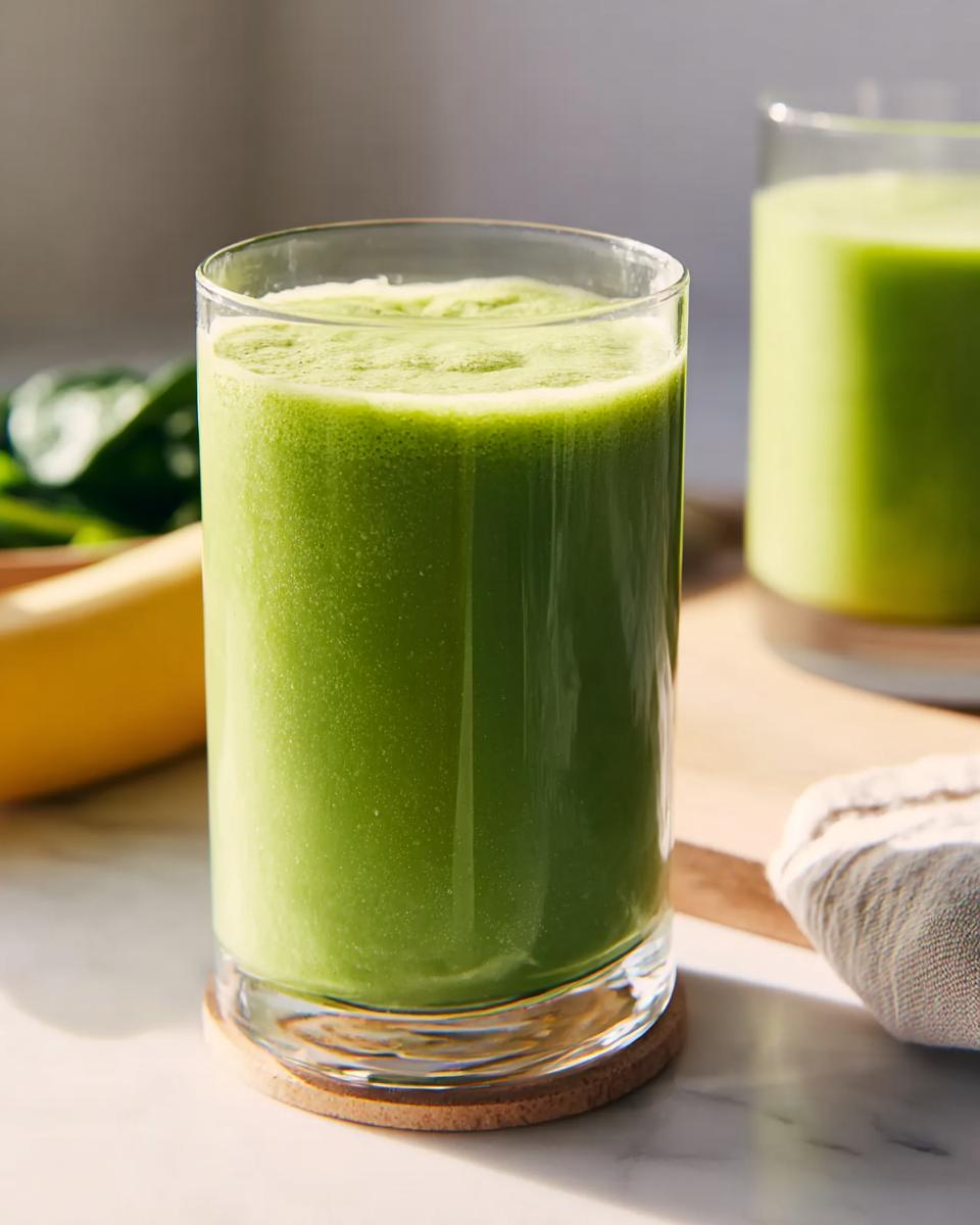 A tall glass filled with a vibrant green smoothie, perfect for easy smoothie recipes for beginners.