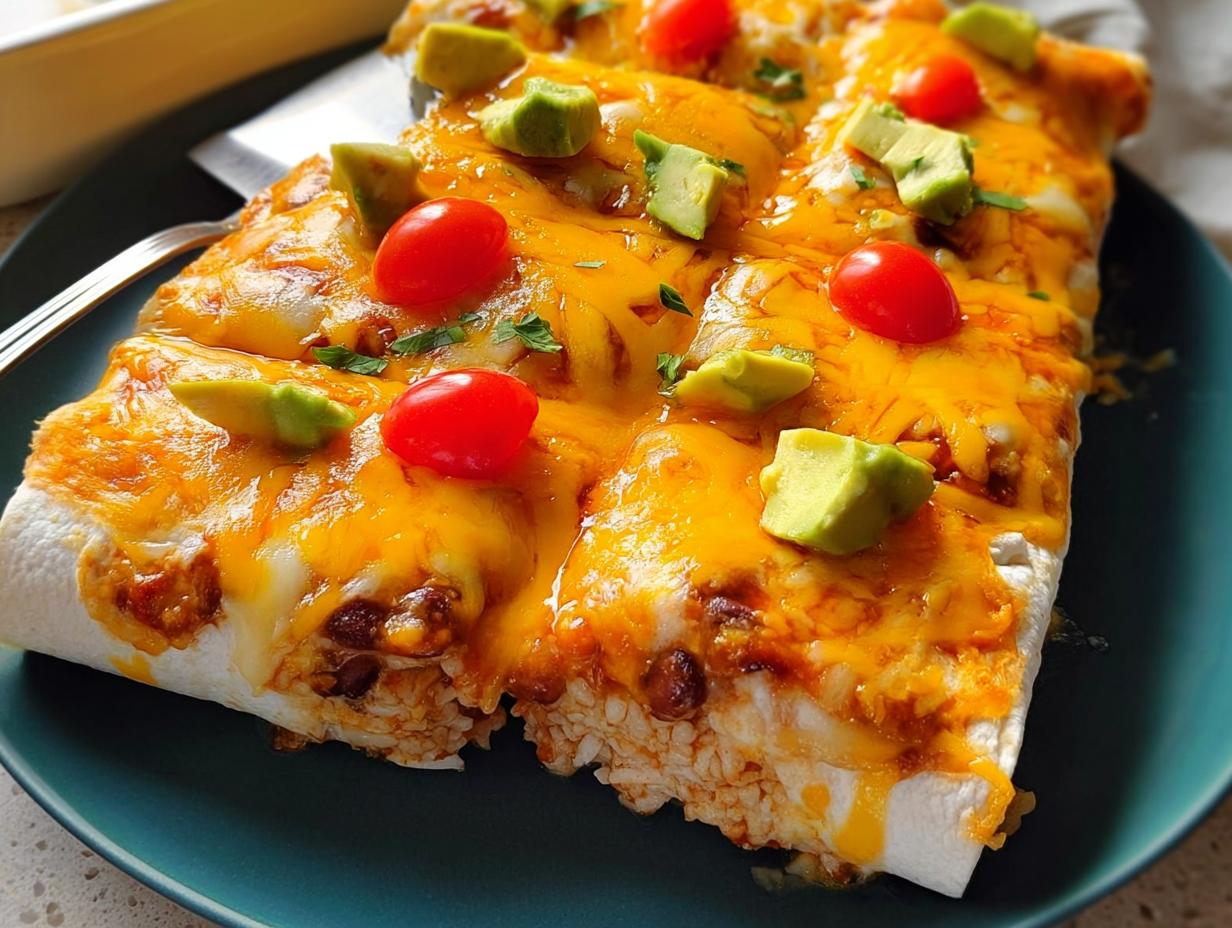 Close-up of cheesy burritos topped with avocado and cherry tomatoes, part of 25-Ingredient Healthy Meals Recipes.