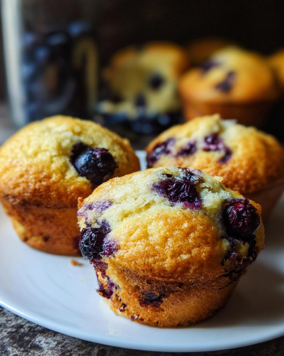 Close-up of freshly baked blueberry muffins, showcasing plump blueberries and golden-brown tops, perfect for cake ideas recipes meal prep.
