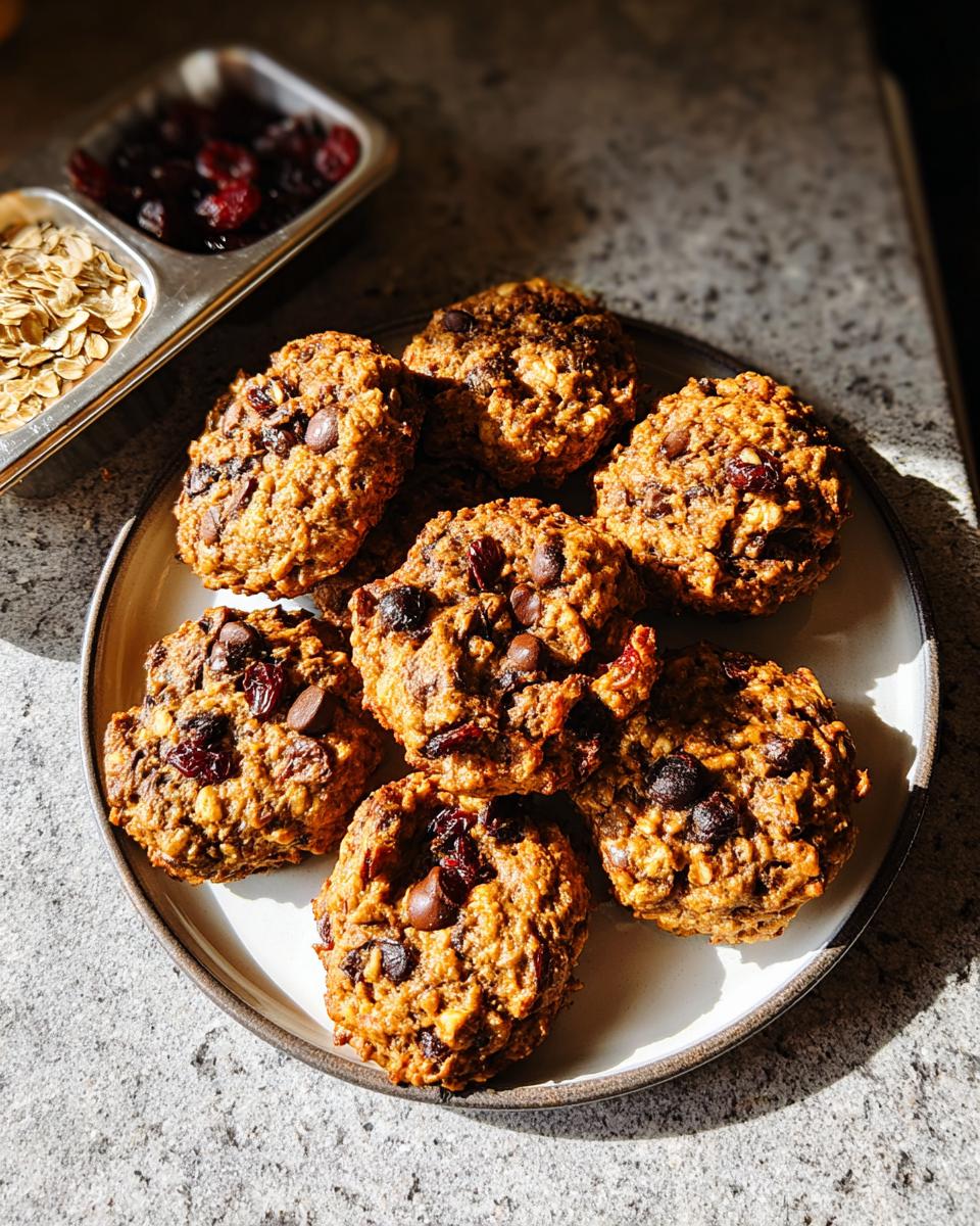 A plate of delicious chocolate chip and cranberry breakfast cookies, perfect for quick breakfast ideas.