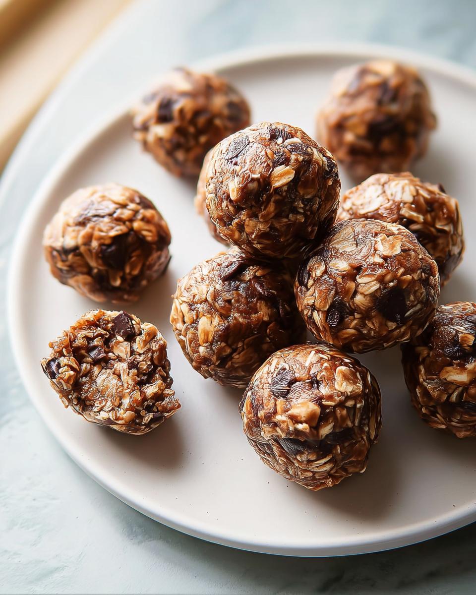 A pile of no-bake energy bites made with oats and chocolate chips, perfect for breakfast ideas.