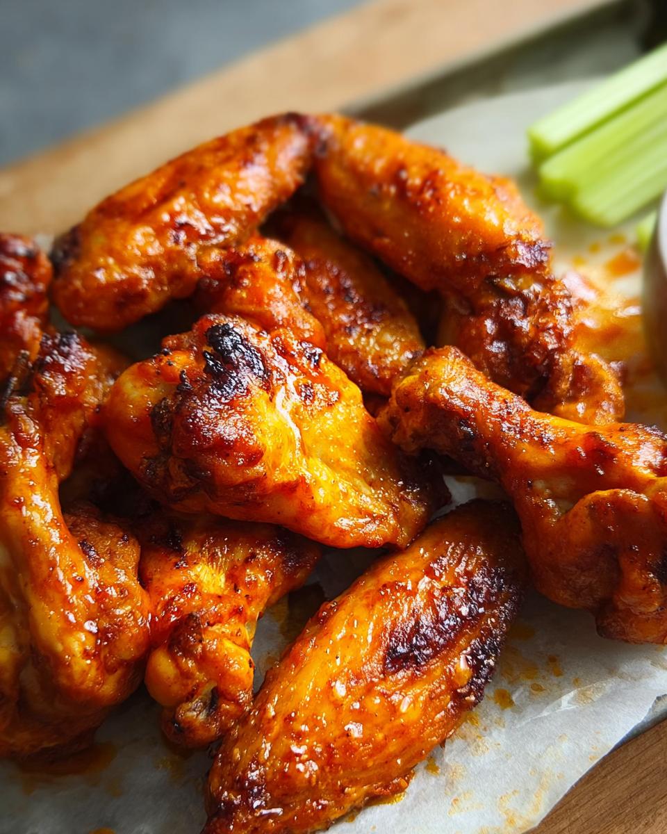 A close-up of a pile of glossy, baked chicken wings, seasoned and ready to eat. Perfect for busy weeknights.