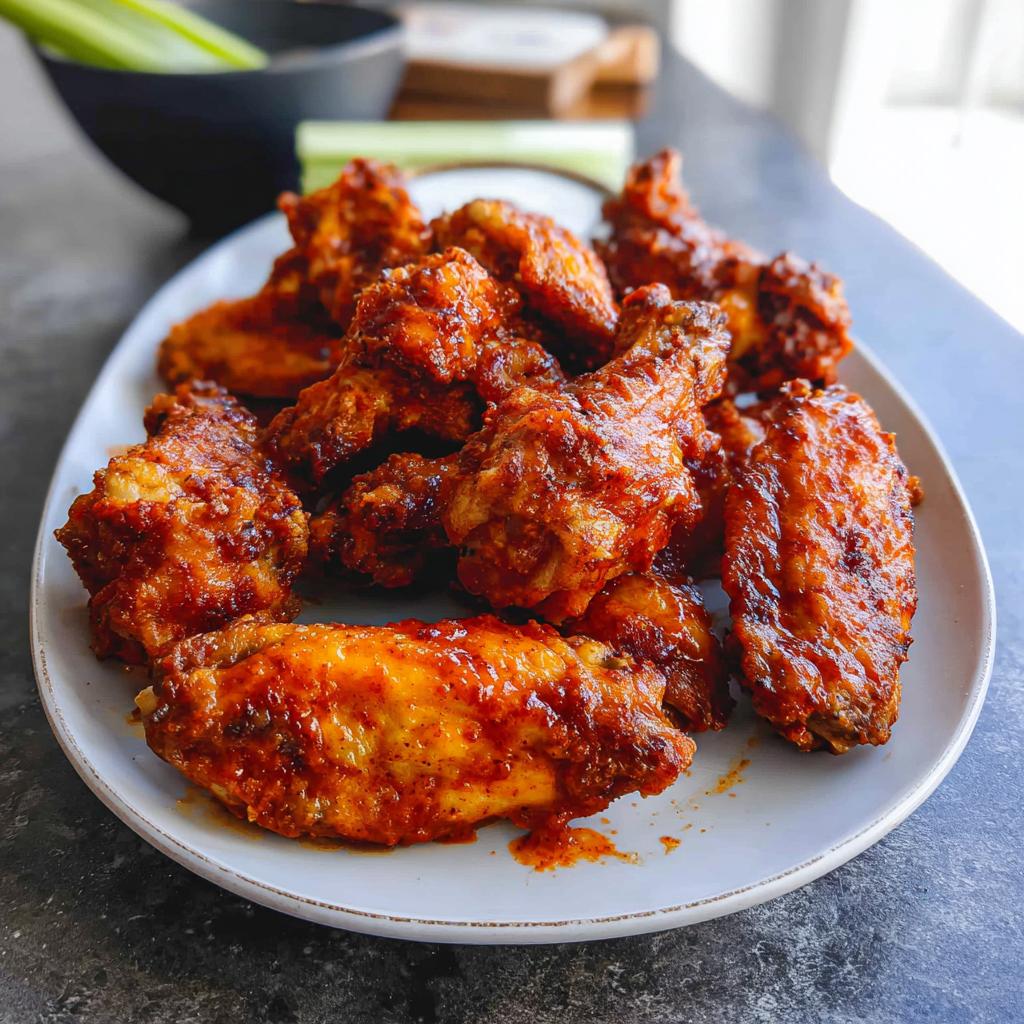 A close-up of a platter filled with saucy, golden-brown chicken wings, perfect for any chicken wings recipe.