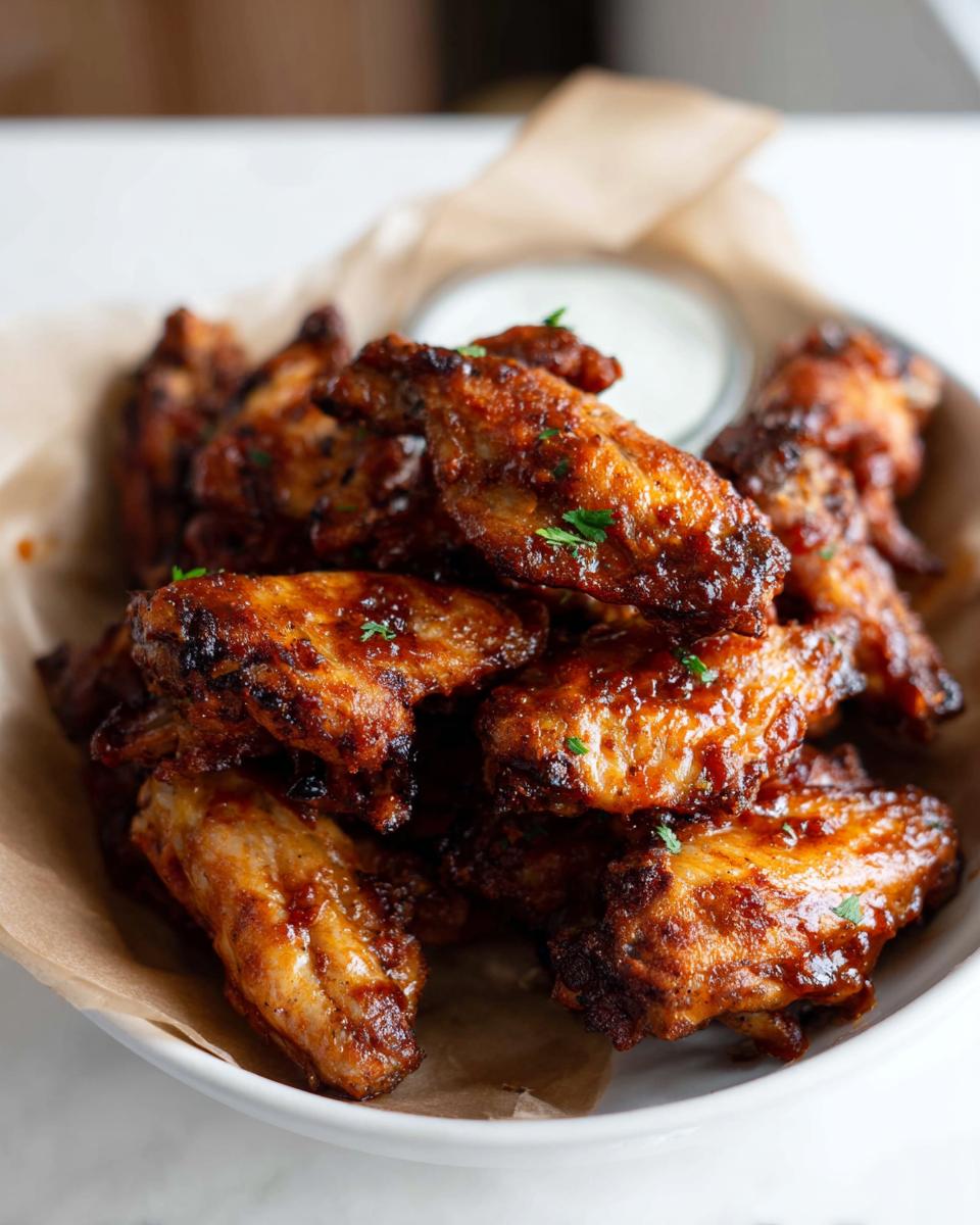 A close-up of a bowl filled with glistening, saucy chicken wings, perfect for quick Chicken Wings Recipes in 20 Minutes.