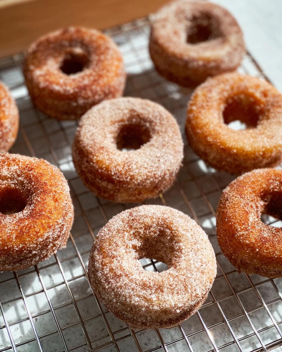 A rack of freshly baked cinnamon sugar donuts, a perfect addition to breakfast ideas recipes.
