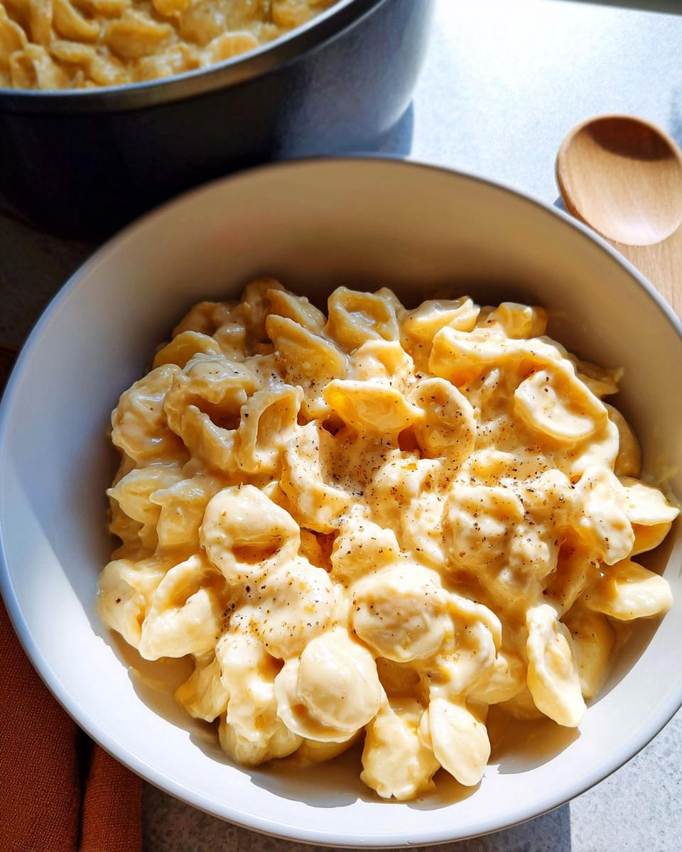A close-up of a bowl of creamy macaroni and cheese, a perfect example of an easy dinner recipe.