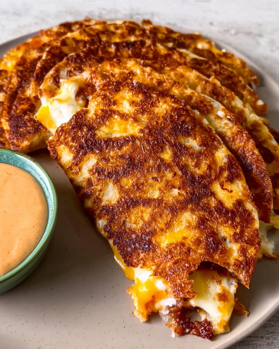 Golden brown, crispy cheese tacos filled with melted cheese, served with a side of dipping sauce for Taco Tuesday.