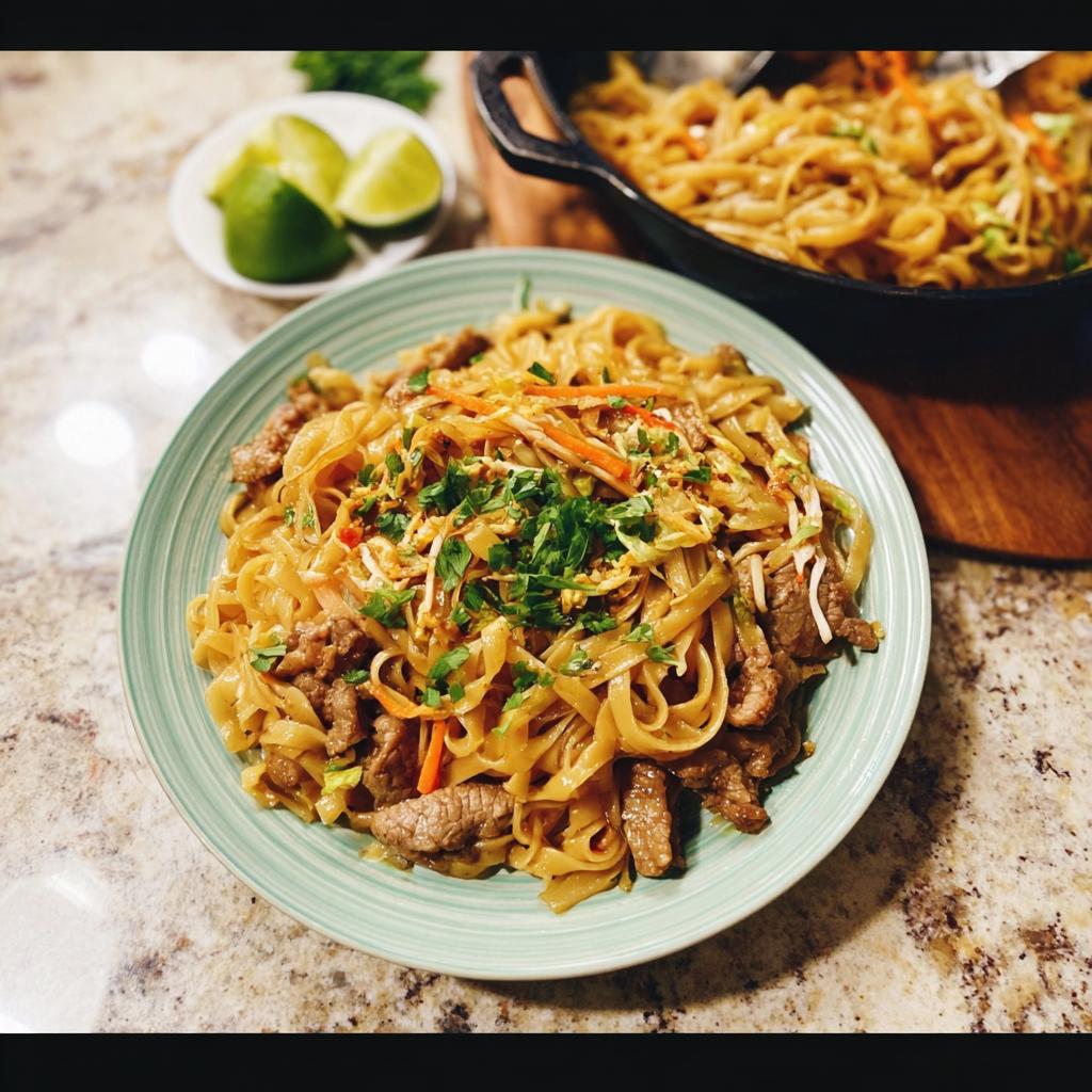 A delicious plate of beef stir fry noodles, a perfect addition to easy dinner recipes.