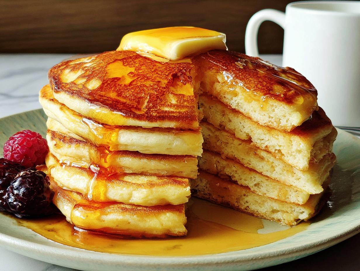 Stack of fluffy pancakes with butter and syrup, served with berries. Part of Ultimate Breakfast Ideas Recipes Guide for Beginners.