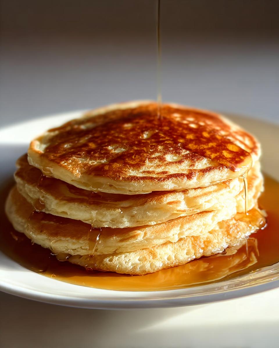 A stack of fluffy pancakes being drizzled with syrup, perfect for breakfast ideas recipes.