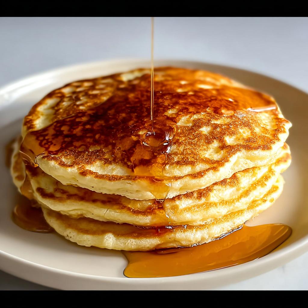 A stack of fluffy pancakes being drizzled with golden syrup, perfect for breakfast ideas recipes.