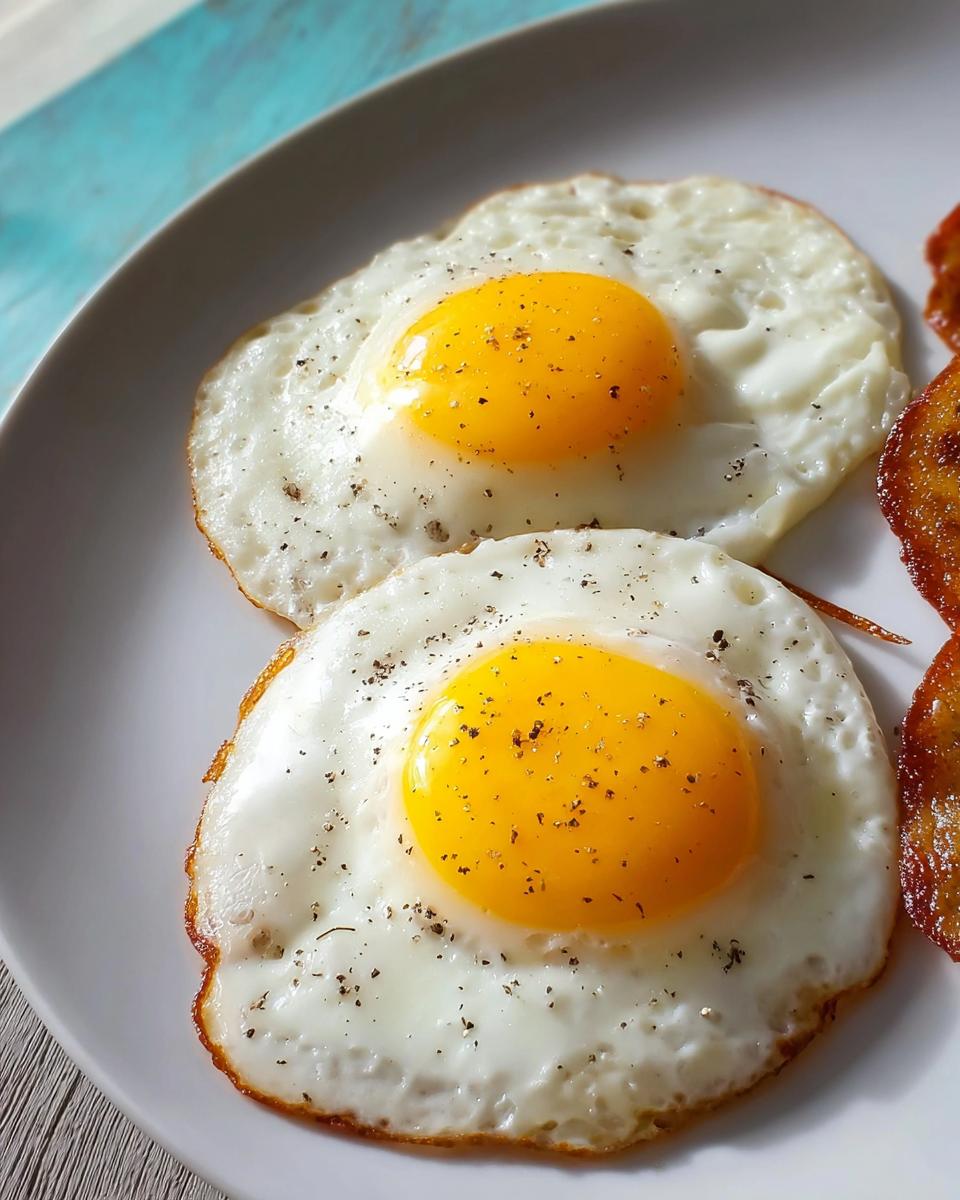 Two perfectly fried eggs seasoned with black pepper, a delicious start to any egg recipe.