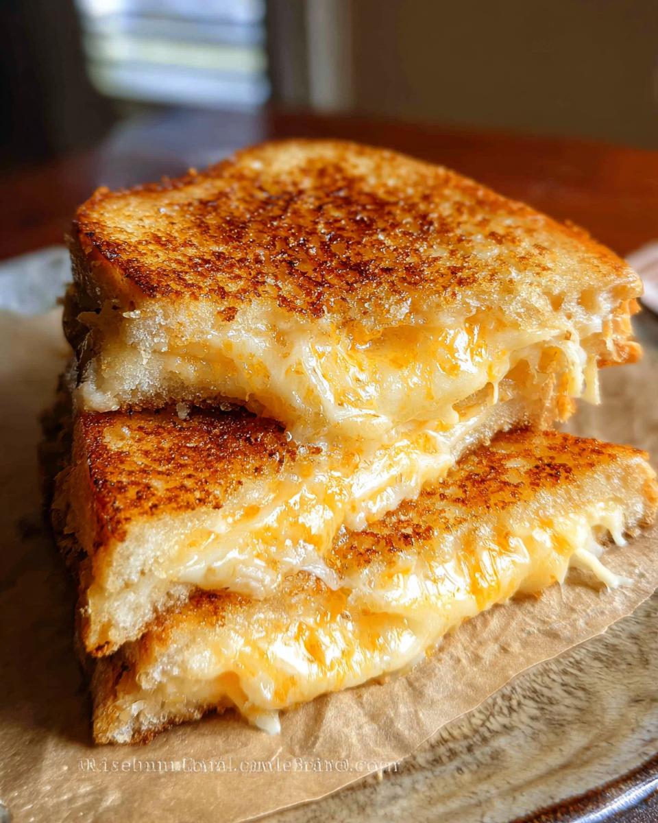A close-up of a perfectly grilled cheese sandwich, oozing with melted cheese, ready in 12 minutes.