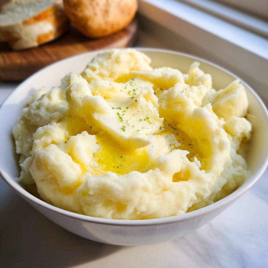 A close-up of a bowl of creamy mashed potatoes topped with melting butter and parsley, part of Mashed Potatoes Recipes in 20 Minutes.