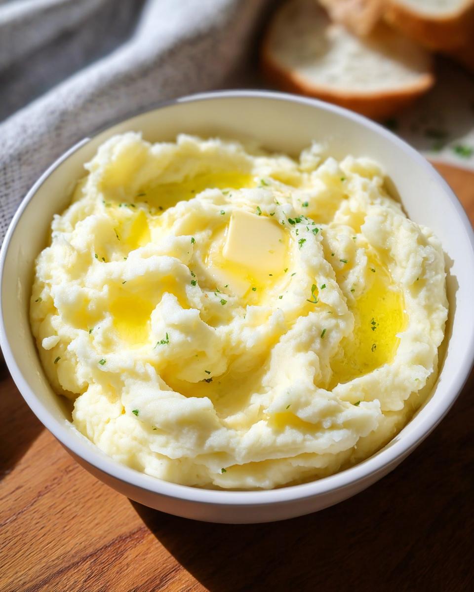 A bowl of fluffy mashed potatoes topped with melting butter and fresh parsley, part of Mashed Potatoes Recipes in 20 Minutes.