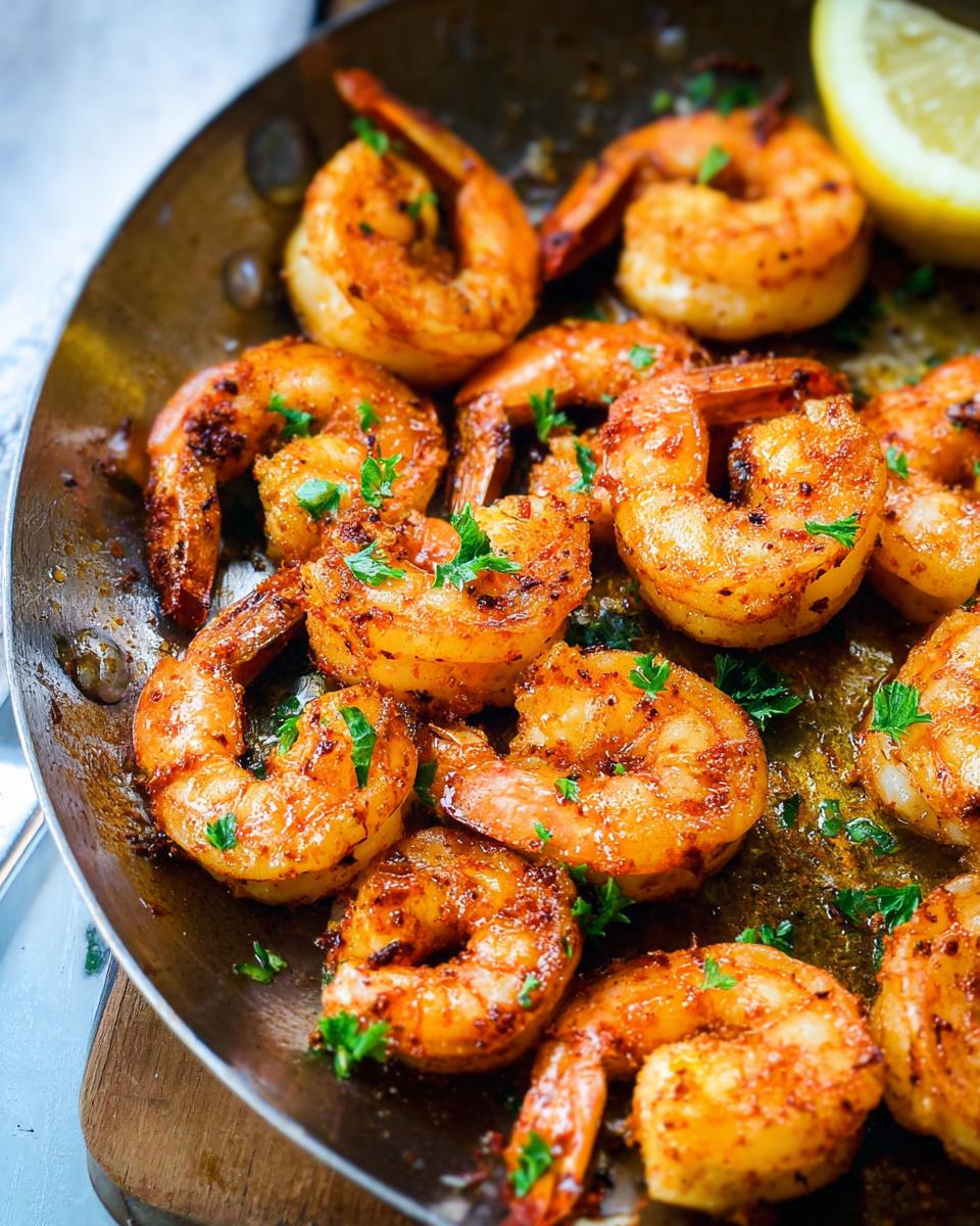 A close-up of pan-seared shrimp with spices and parsley, part of The Ultimate Shrimp Recipes Guide for Beginners.