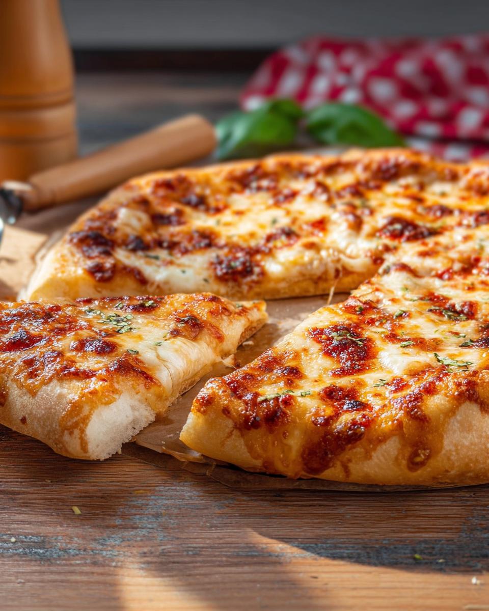 A close-up of a cheesy restaurant-style pizza slice, perfect for a pizza night at home.