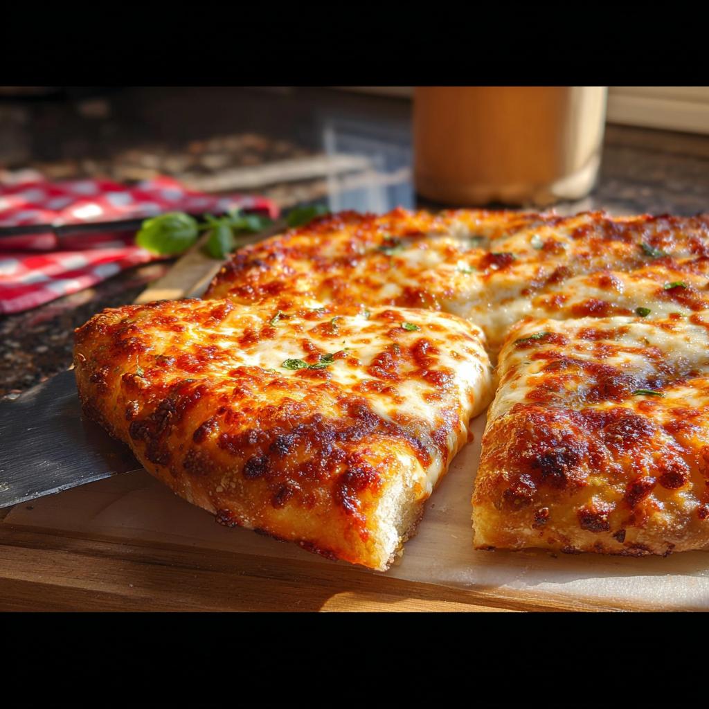 Close-up of a cheesy, golden-brown pizza slice being lifted from a whole pizza, perfect for Restaurant-Style Pizza Night Recipes at Home.