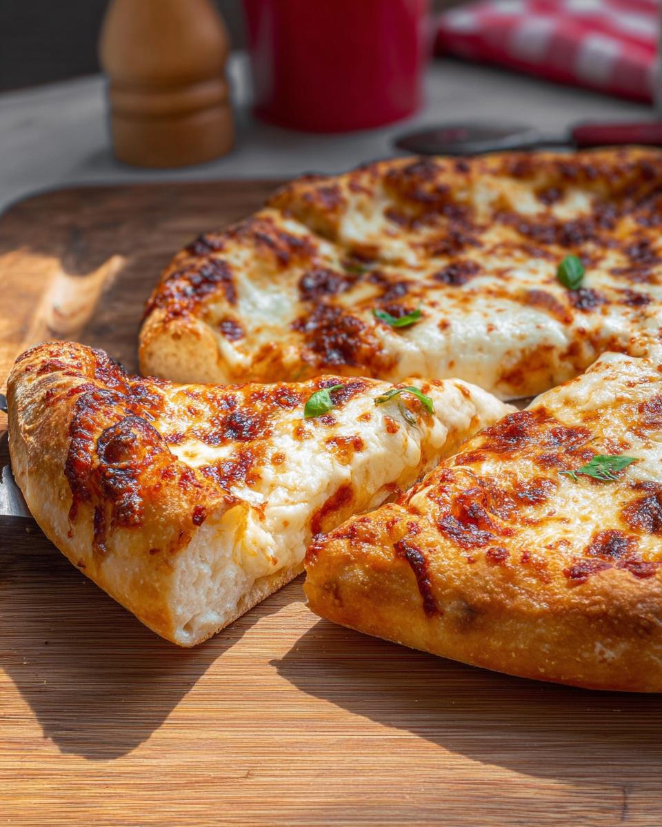 A close-up of a freshly baked, cheesy pizza with golden-brown crust, perfect for Restaurant-Style Pizza Night Recipes at Home.