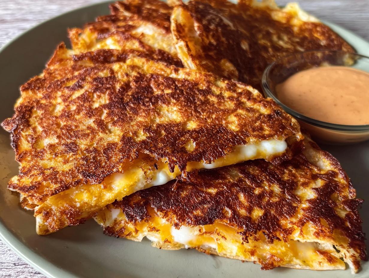 Crispy cheese quesadillas served with a creamy dipping sauce, perfect for Taco Tuesday.