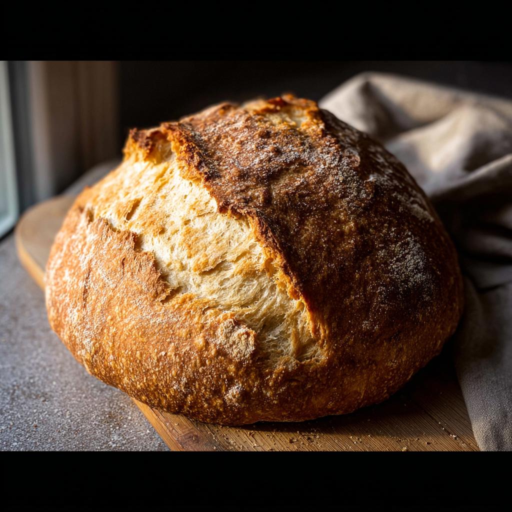 A golden-brown, crusty loaf of sourdough bread, perfect for healthy meals recipes.